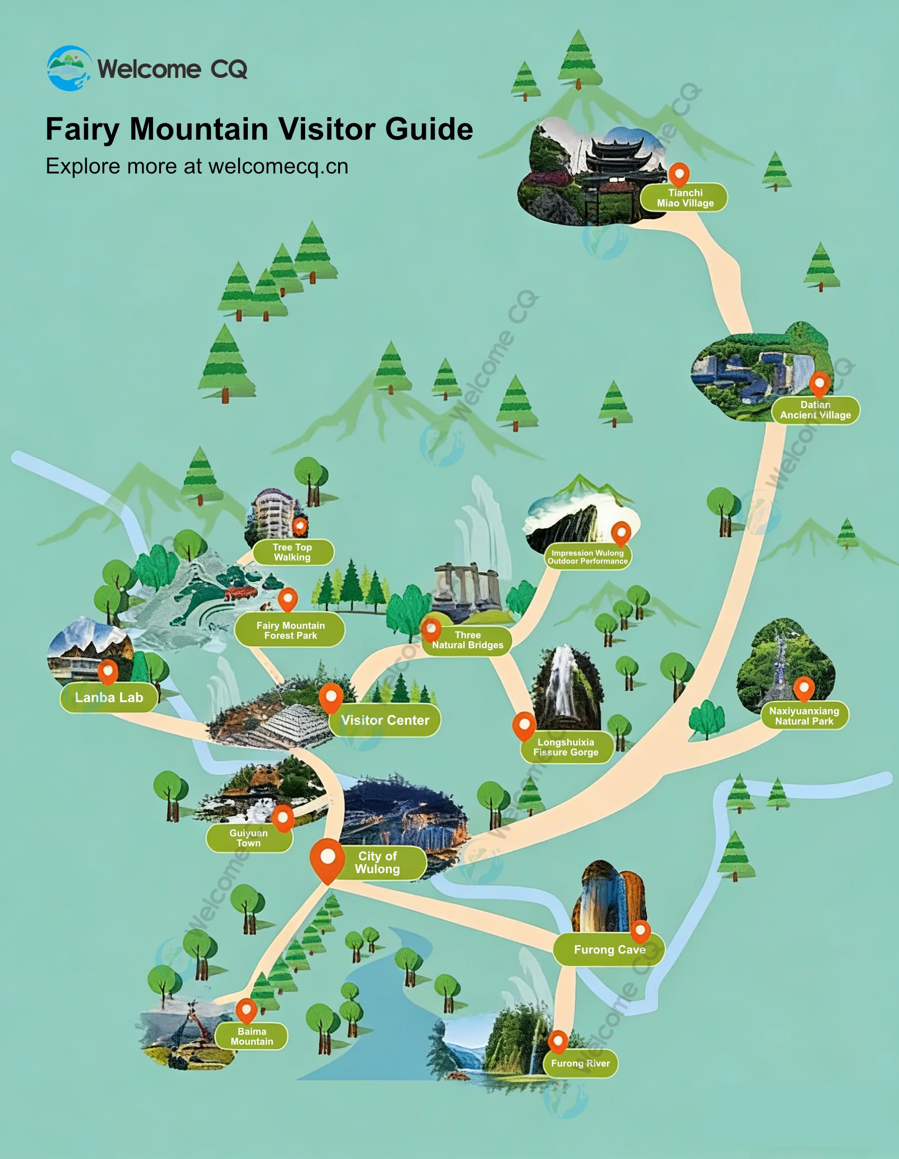Xiannv Mountain Fairy Mountain Visitor Guide Map