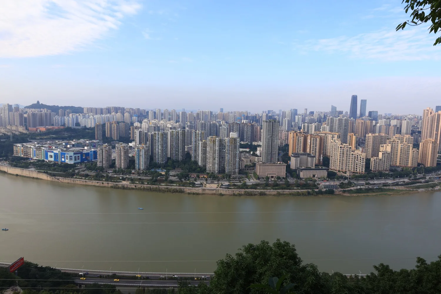 Panoramic view of Chongqing Liangjiang New Area from E-Ling Park Skywalk