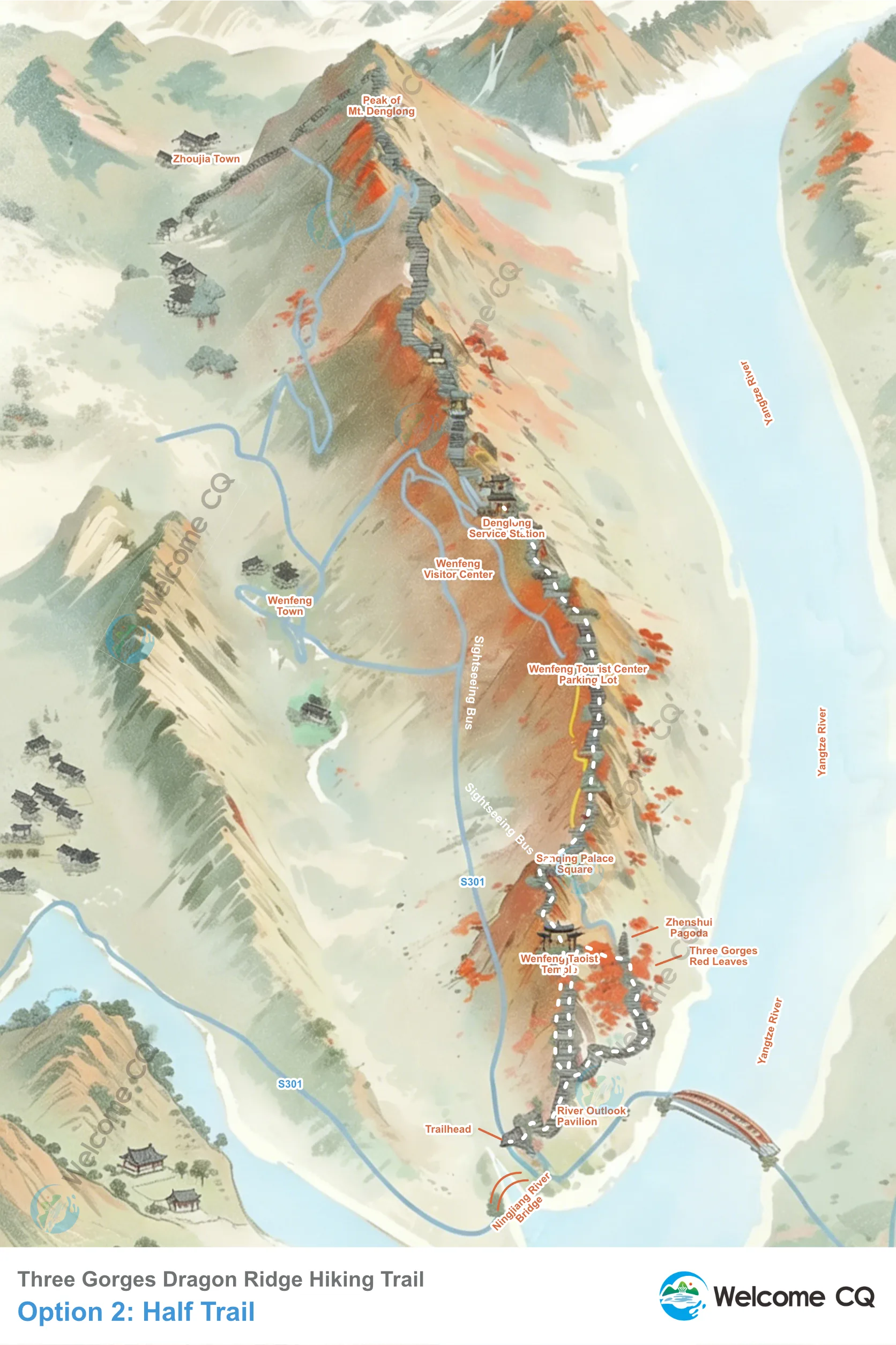 Three Gorges Dragon Ridge Hiking Trail Map Option 2: Half Tail