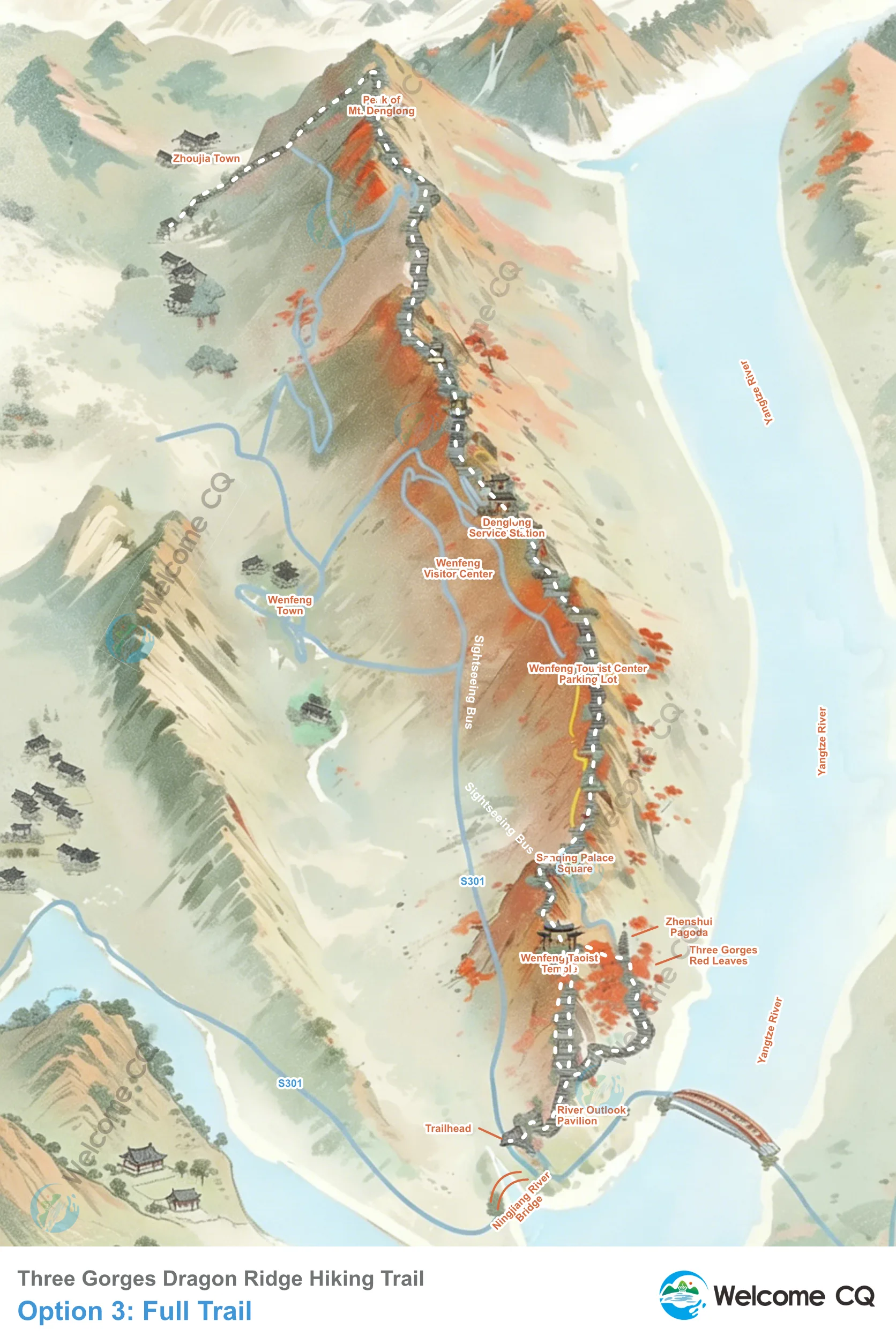 Three Gorges Dragon Ridge Hiking Trail Map Option 1: Full Trail