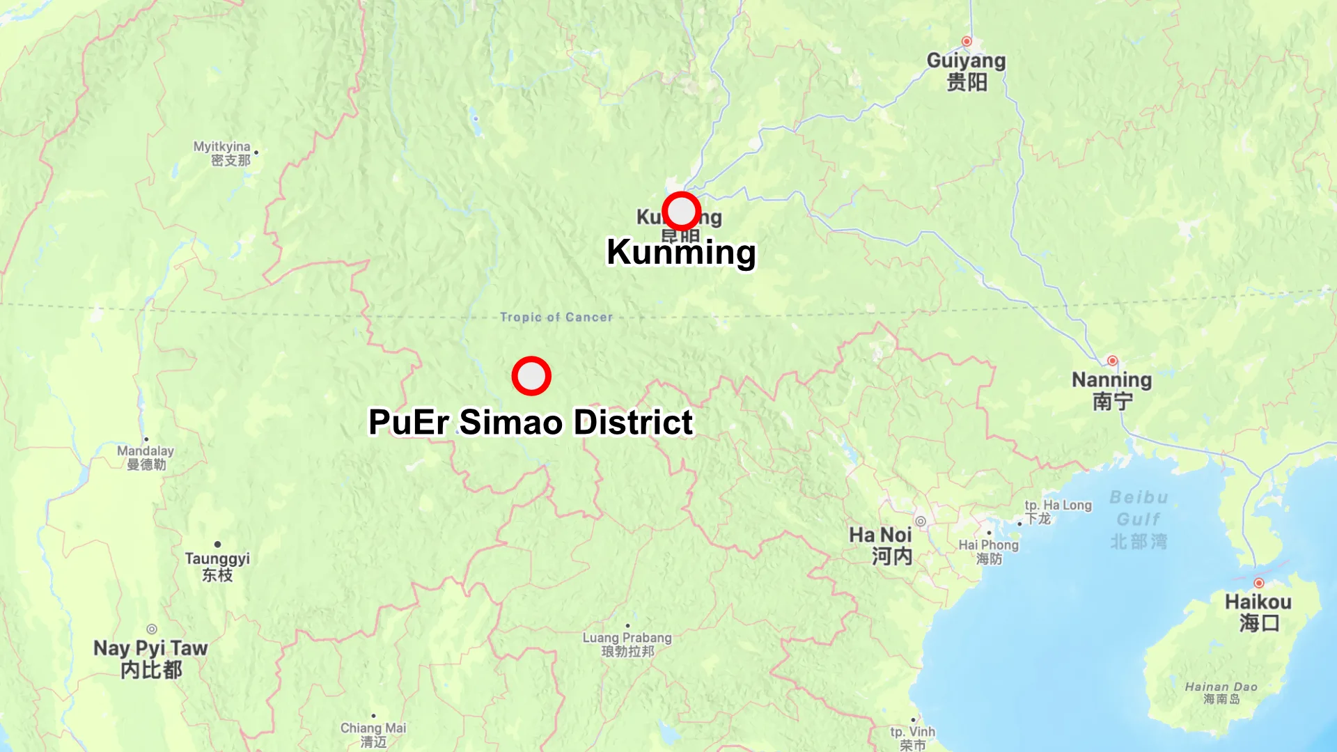 Geographic location of Pu'er Simao District on World Map